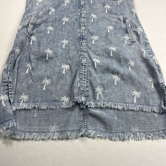 Billy T Palm Tree Print Chambray Button Shirt Dress M Short Sleeve Casual Resort - Picture 2 of 9